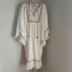 Kareena's white Kaftan Maxi Dress Ruffle Flowy Kimono Coverup Womens Size Medium